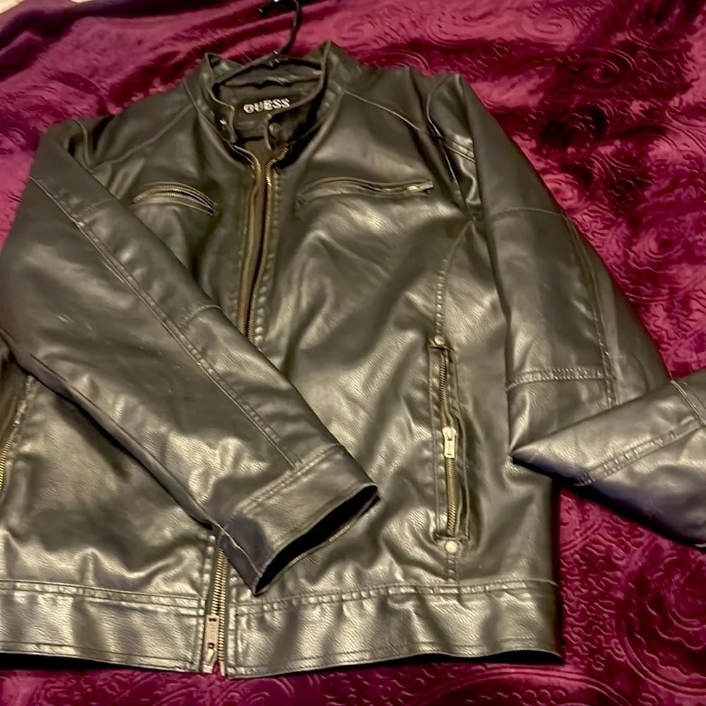 LEATHER BLACK Jacket SEXY!  XL GUESS - Picture 4 of 6